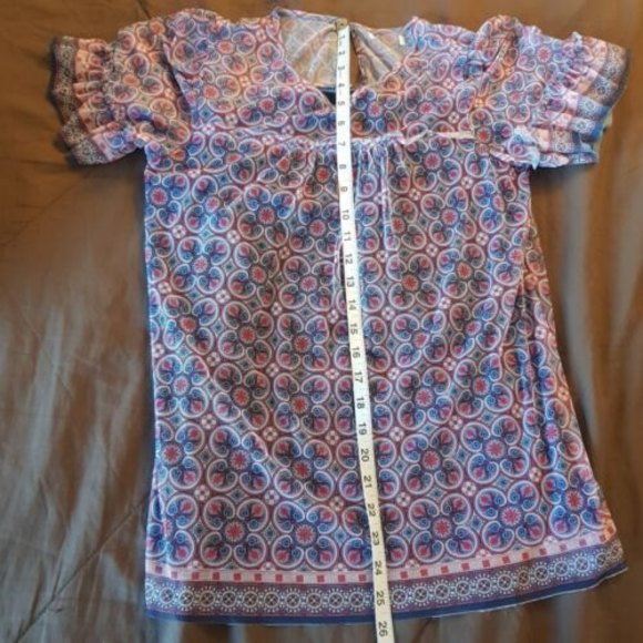 Womens Knit Mesh Blouse Top Size Medium Ruffle Pleated Boho Gypsy - Picture 12 of 12